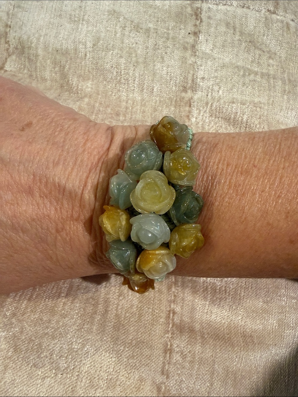 Carved jade flower bracelet
